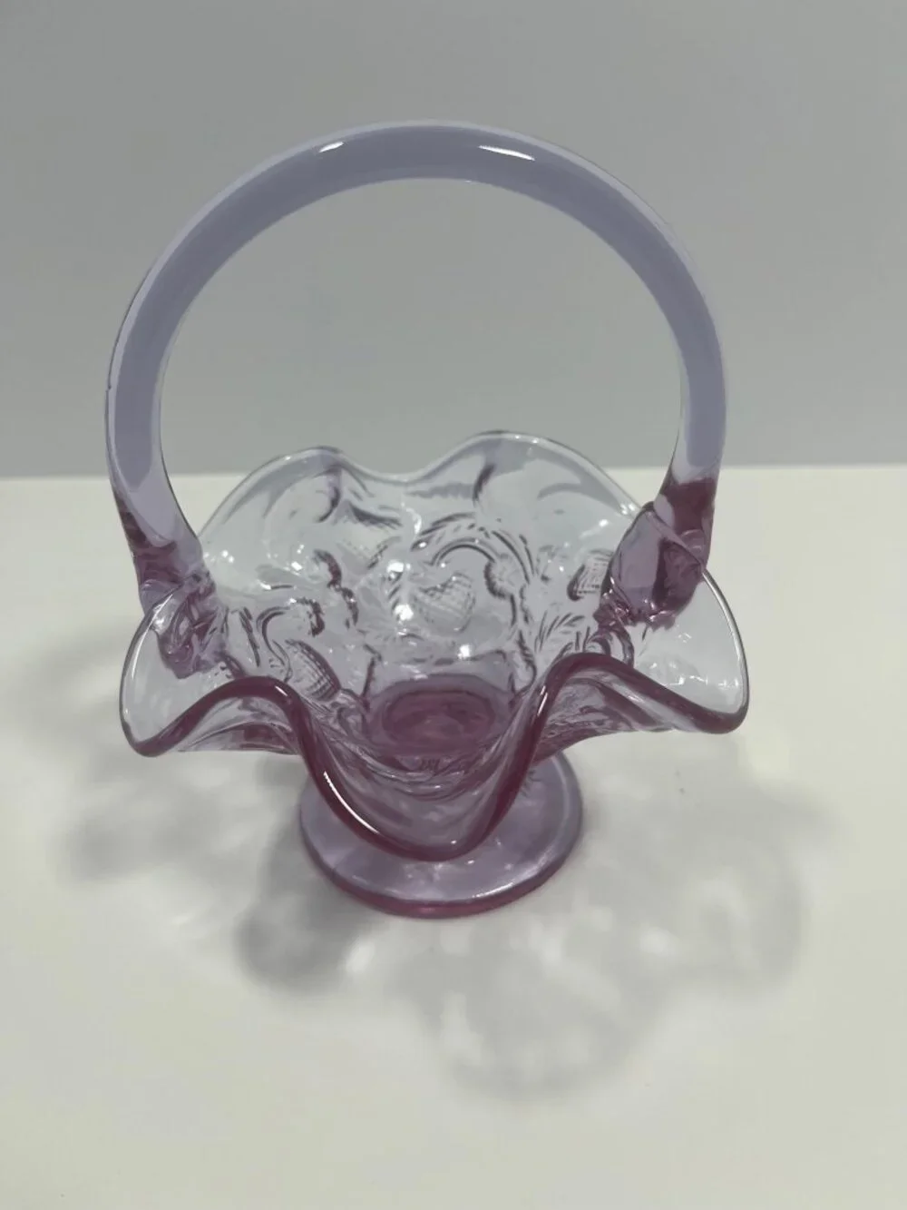 Vintage Lavender Purple Glass Basket – Embossed Fruit / Strawberry Pattern